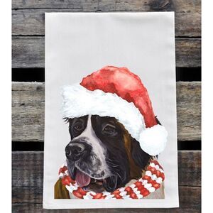 Hippie Hound Studios Christmas Dog Towel “Saint Bernard ” Holiday Towel Set 2 NW